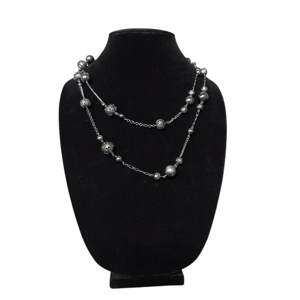 Black Silver Tone Beaded‎ Layered Necklace Women's Fashion Jewelry